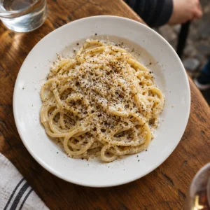 Plate of cacio e pepe pasta