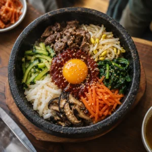 Bibimbap in a hot stone bowl