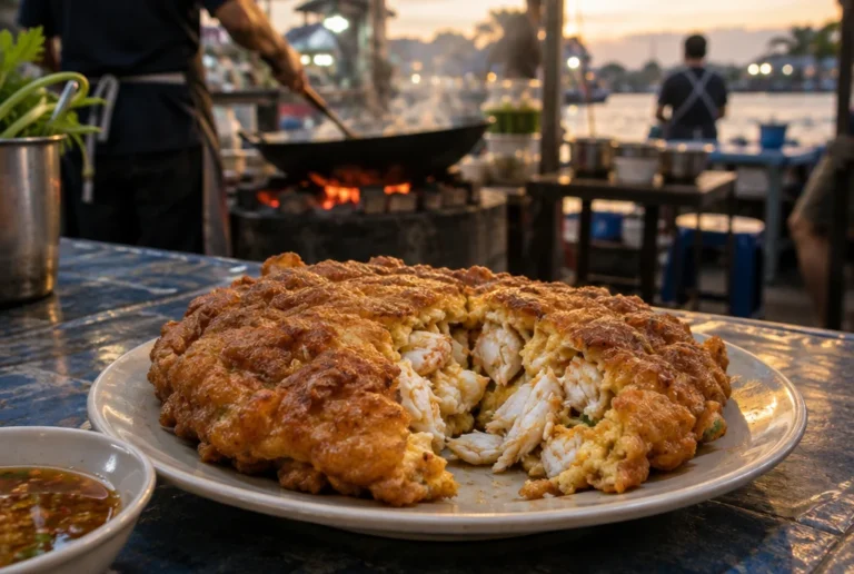Thick crab omelette on a plate