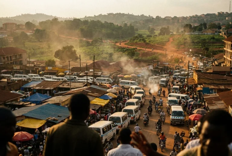 Kampala's hills and busy streets seen from above